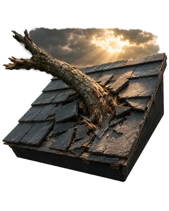 Storm damage on a British roof