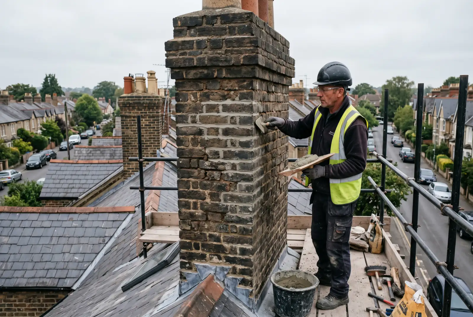 Chimney stack repointing on Victorian Oxford house