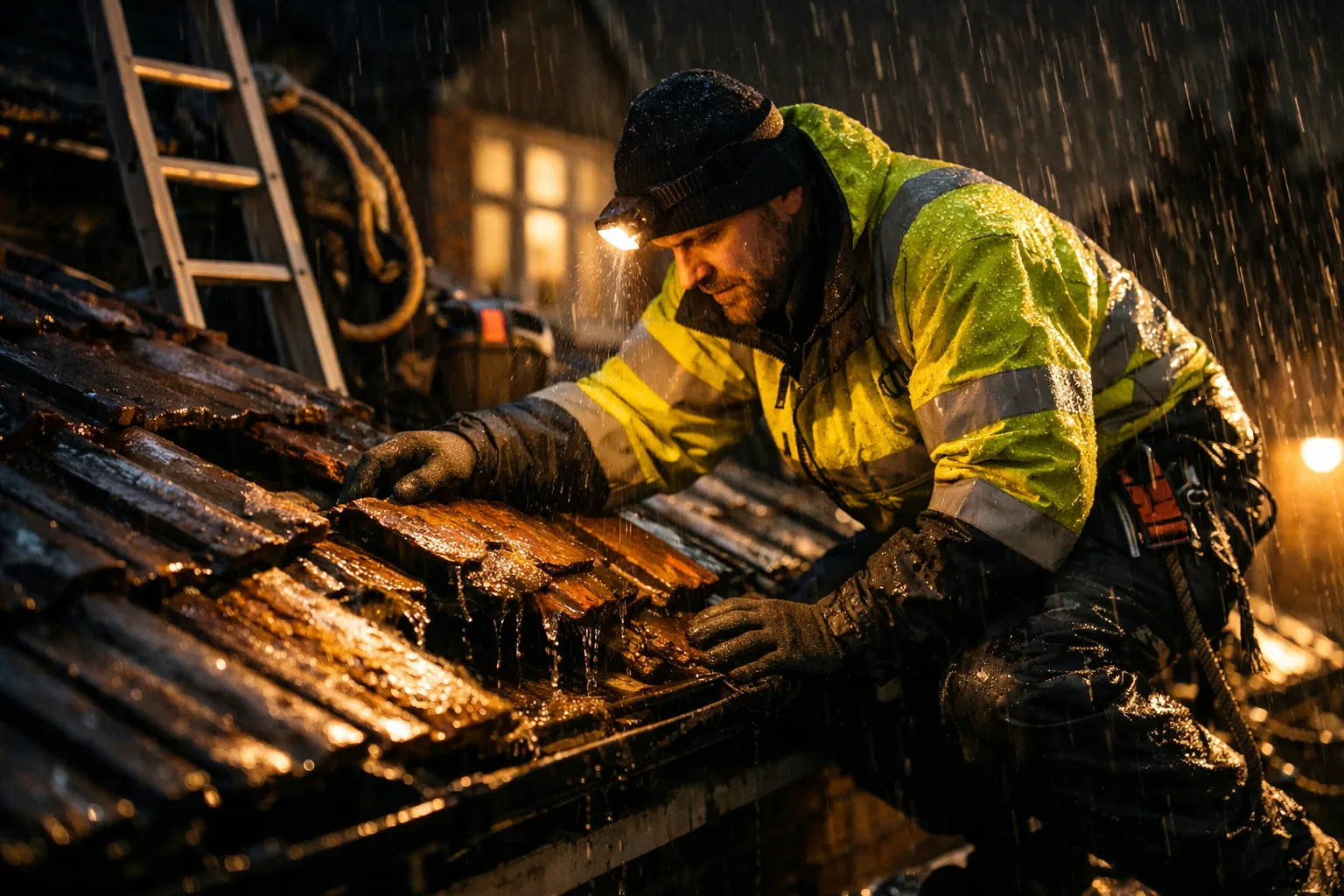 Stone-slate roofing work in the Cotswolds