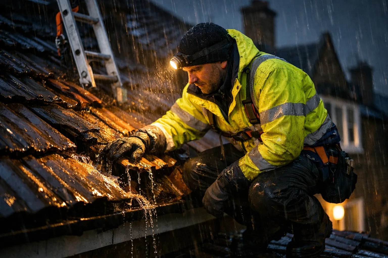 Roofers repairing a terrace roof in Headington, Oxford
